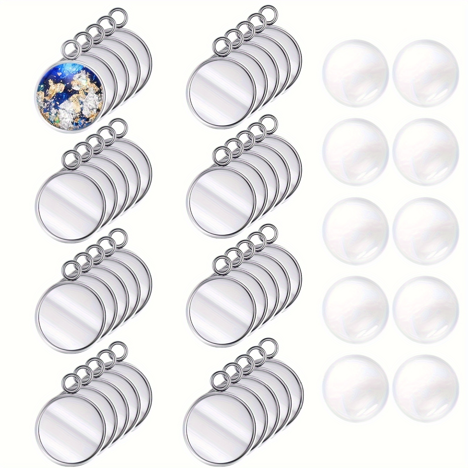 

Stainless Steel Pendant Tray Charm Kit With Glass Cabochons - 30 Sets Diy Jewelry Making Supplies For Necklaces, Bracelets, Earrings - 12mm Blank Bezels With Matching Dome Tiles