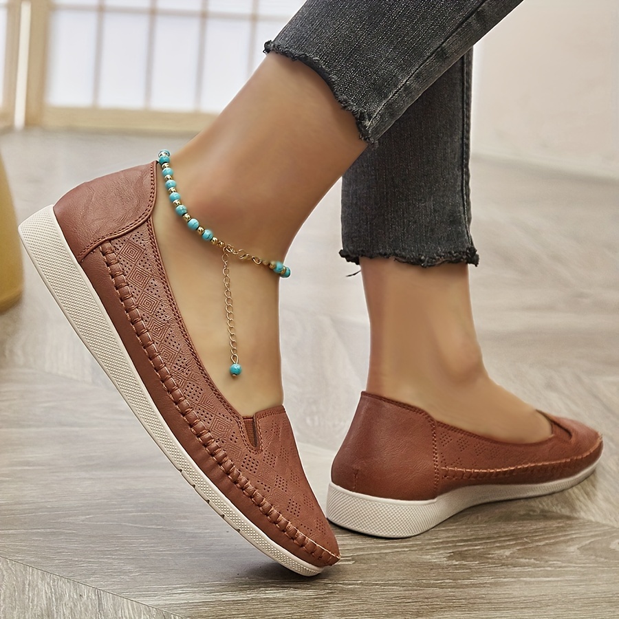 women s comfort loafers slip flat shoes breathable hollow details 5