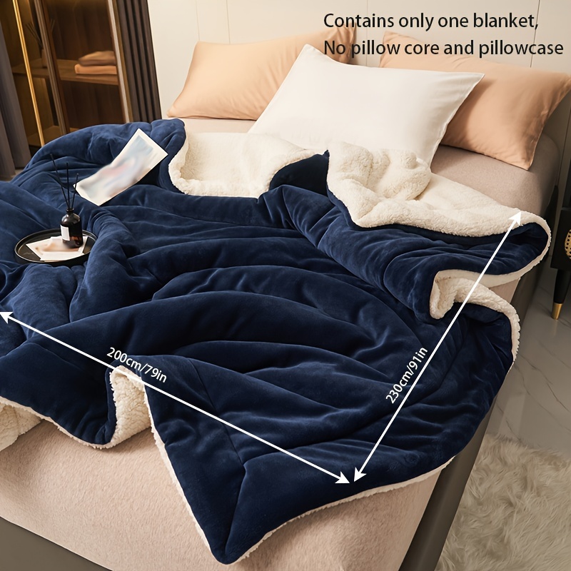 TEMU Simple 1pc Dark Blue Double-layer Milk Velvet Topstitched Blanket, Casual Throw Blanket, Cover Blanket, Nap Blanket