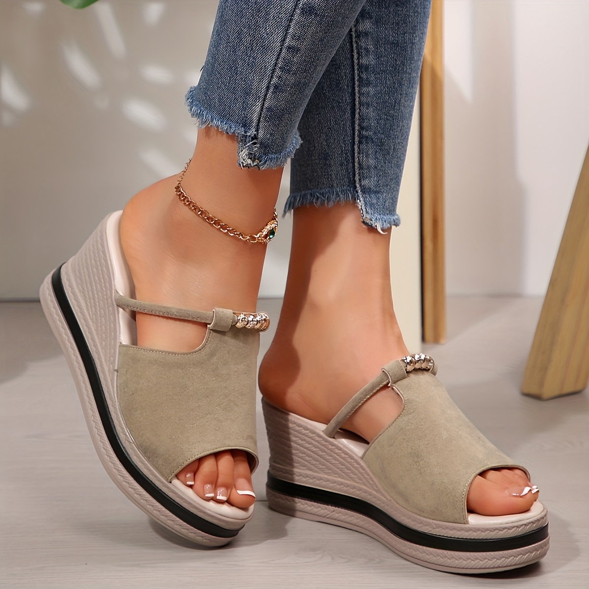 sandales à talons compensés noires à mode femmes Temu Morocco