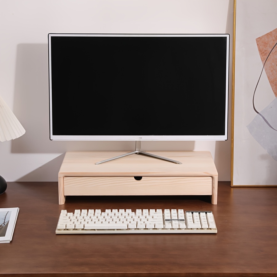 1pc Wooden Monitor Stand Riser with Drawer - Adjustable Height Ergonomic Desk Organizer for Laptop, Computer, iMac - Space-Saving Design to Reduce Neck Strain & Clutter, Desk Accessories Office, Sleek Modern Look, Sturdy Construction