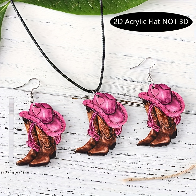 TEMU 2d Flat - Set Of 3 Stylish 2d Plane Cowboy-themed Earrings And Necklace, Perfect For Parties And Special Occasions, Making A Unique And Elegant