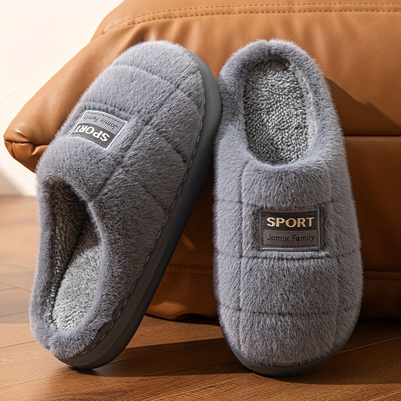 Image of Men's Winter Plush Indoor Slippers With Thick Sole - Warm Cozy, Soft Fabric Upper & Cushioned, Slip- For Floors (ideal For & Feet) - Comfortable Footwear