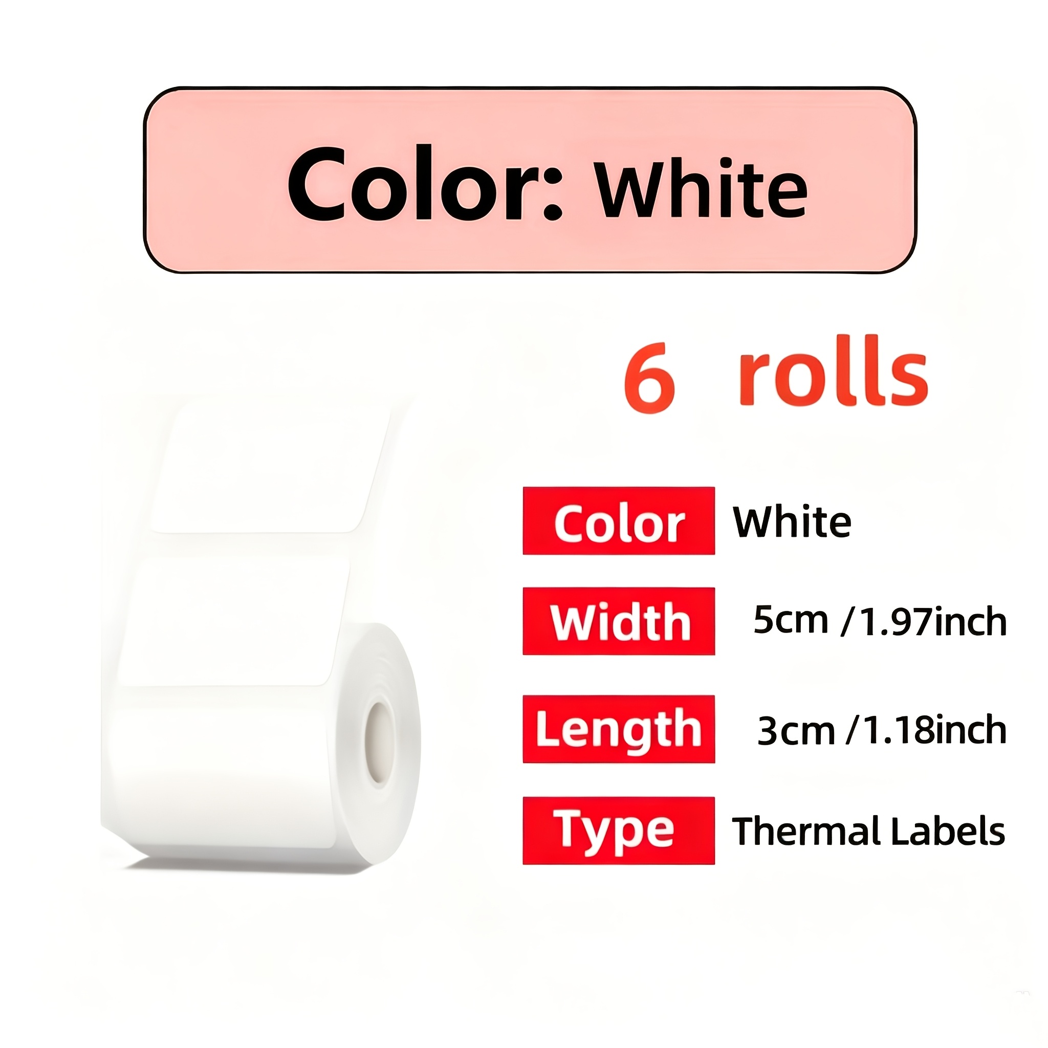 TEMU 50 X 30Mm Autocollants Thermiques 6 Rouleaux Papier Étiquette Polyvalent