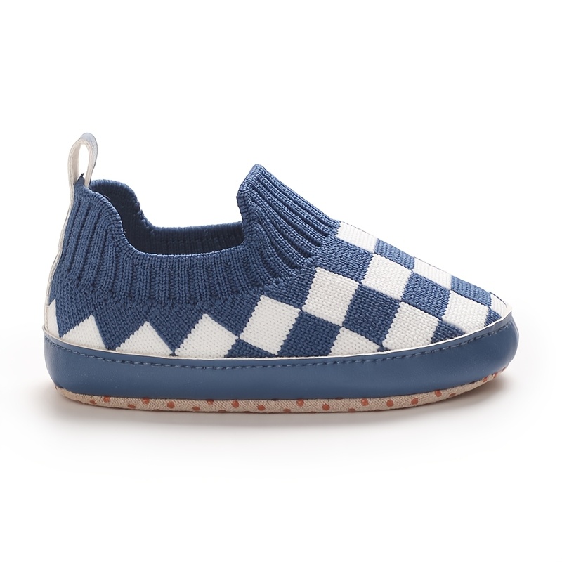 1 Pair Unisex Infant Casual Slip-On Shoes, Plaid & Solid Color, Comfortable Lightweight Non-Slip Walking Footwear for Indoor & Outdoor, Fabric Upper, Cloth Insole, Spring/Fall Collection