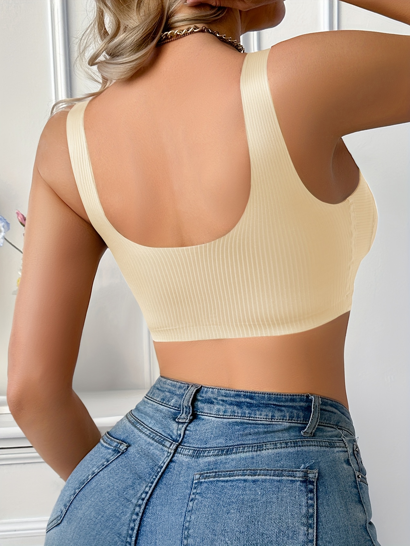 Simple Solid Contrast Mesh Full Coverage Bra, Comfy & Breathable Bra, Women's Lingerie & Underwear