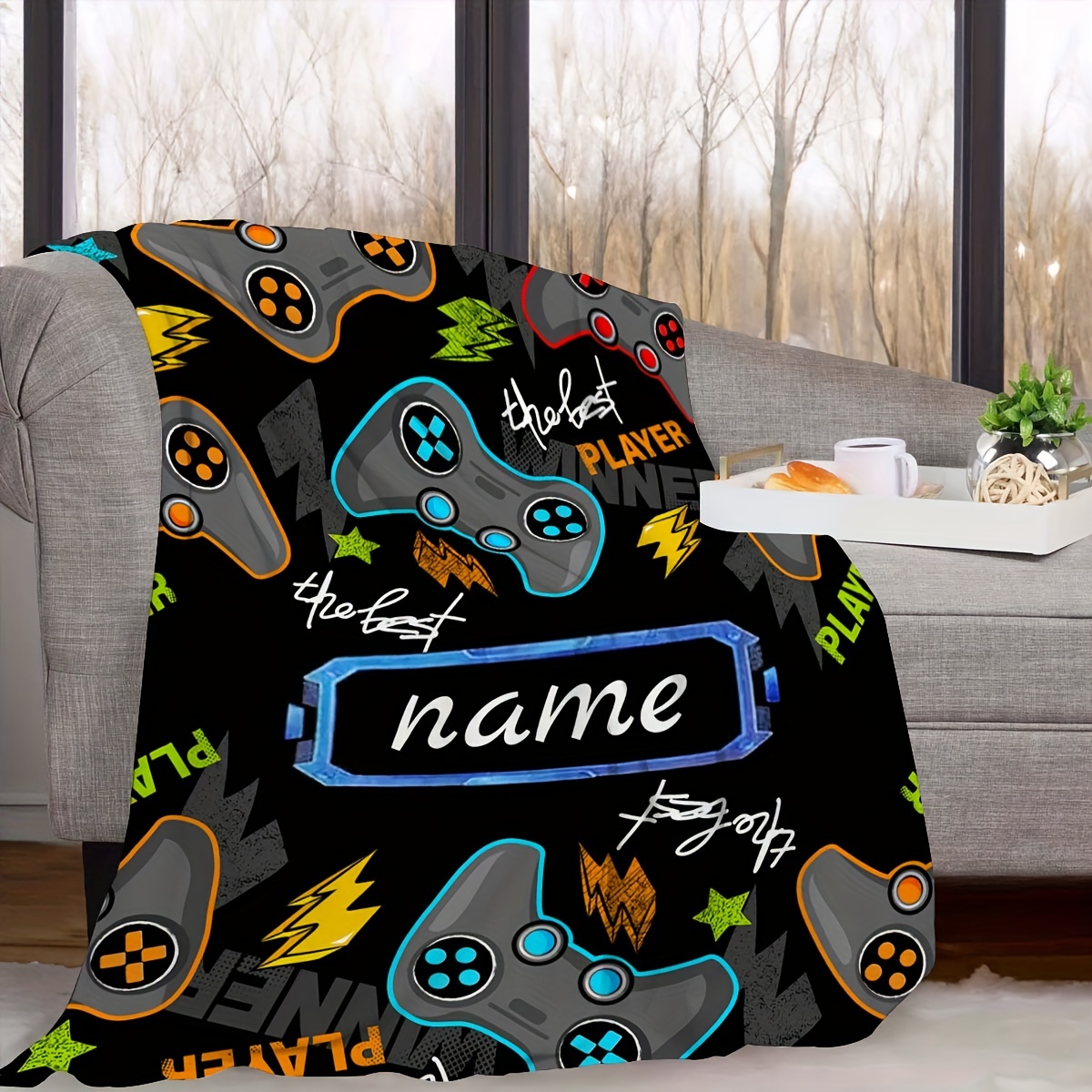 

1pc Game Console Pattern Soft Sleeping Blanket, Suitable For All Seasons, Custom Flannel Blanket, Suitable For Wild Outing, Night Rest, Office Nap Blanket