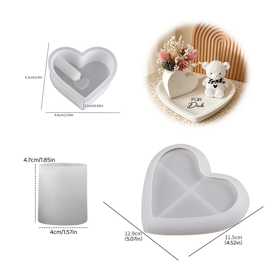 Image of Resin Mold Set Of 3 Pieces For Selling , Sitting , And Heart-shaped Small Vases. Suitable For Making Dropper Gypsum Candles, Products, Home Decoration Tables, And Silicone Molds