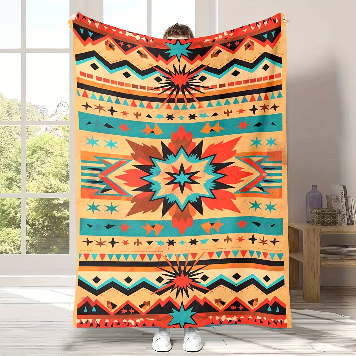 

Aztec Navajo Pattern Flannel Blanket - Tropical Style Ultra-soft Polyester, Machine Washable, Stain Resistant, All-season Knitted Throw For Sofa, Bed, Travel, Home Decor - Digital Print Warm Comfort