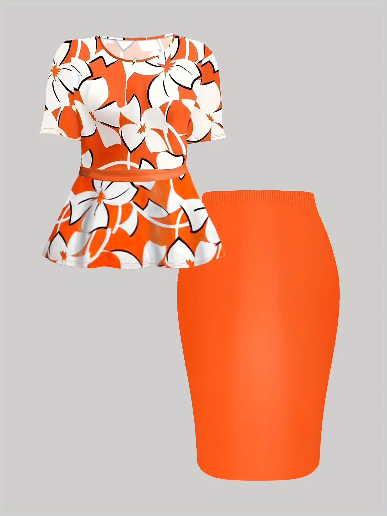 plus size elegant two piece set floral short sleeve peplum Temu