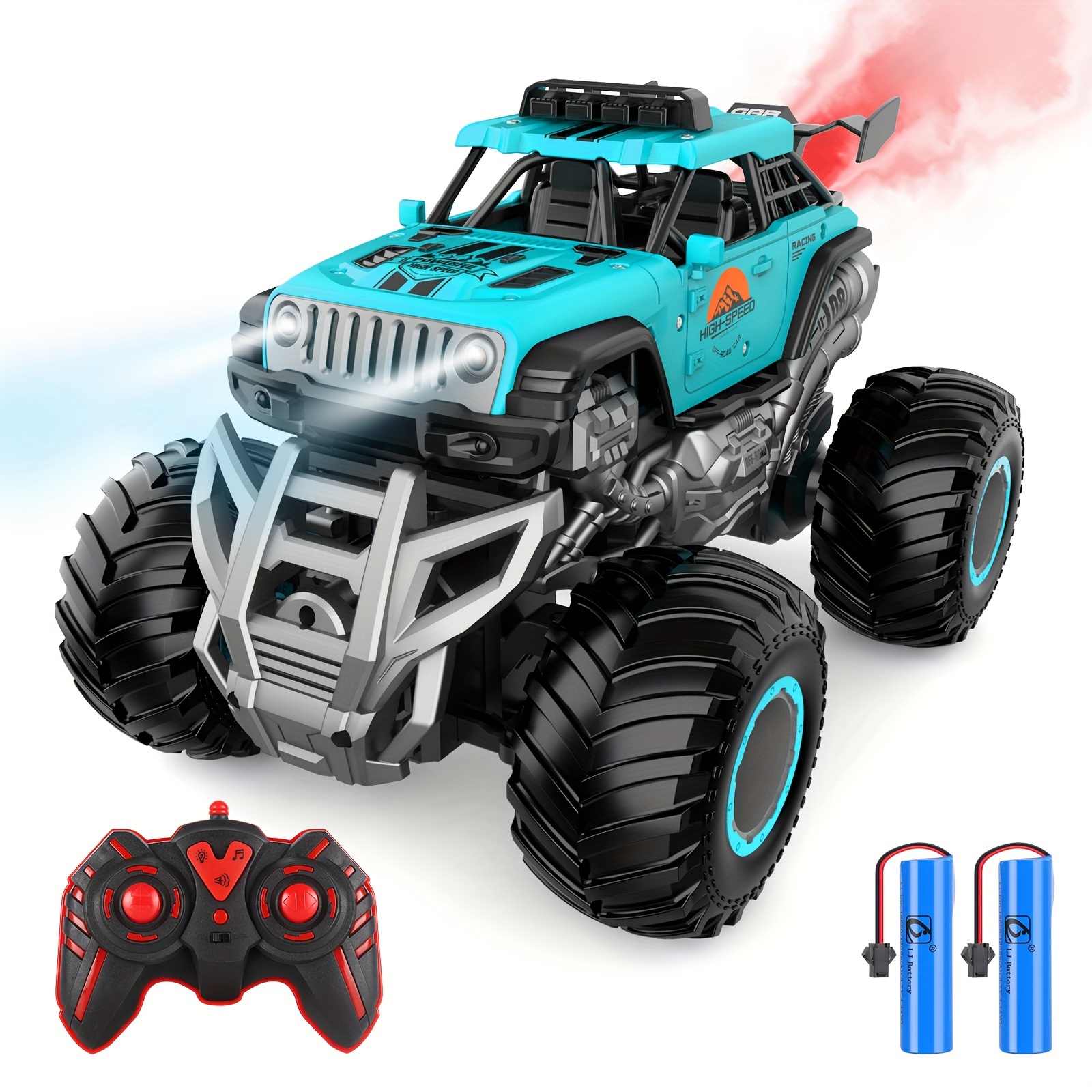 

Remote Control Monster Truck, 2.4ghz Rc Cars, Remote Control Monster Car With 2 Batteries, Spray Music Rc Truck For Boys 4-7 8-12 And Girls