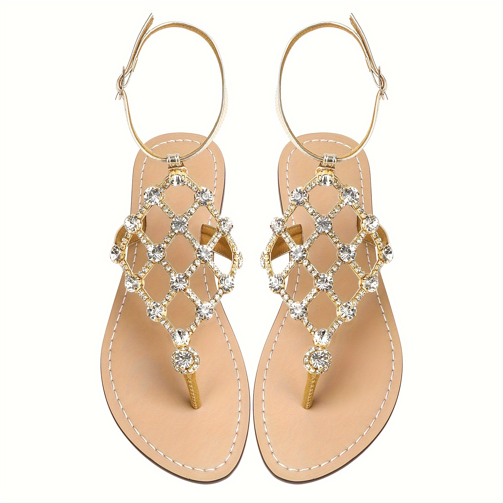 

Women's Rhinestone Flat Sandals T-strap Thong Sandals Summer Flat Sandals Flip Flop Sandals For Women