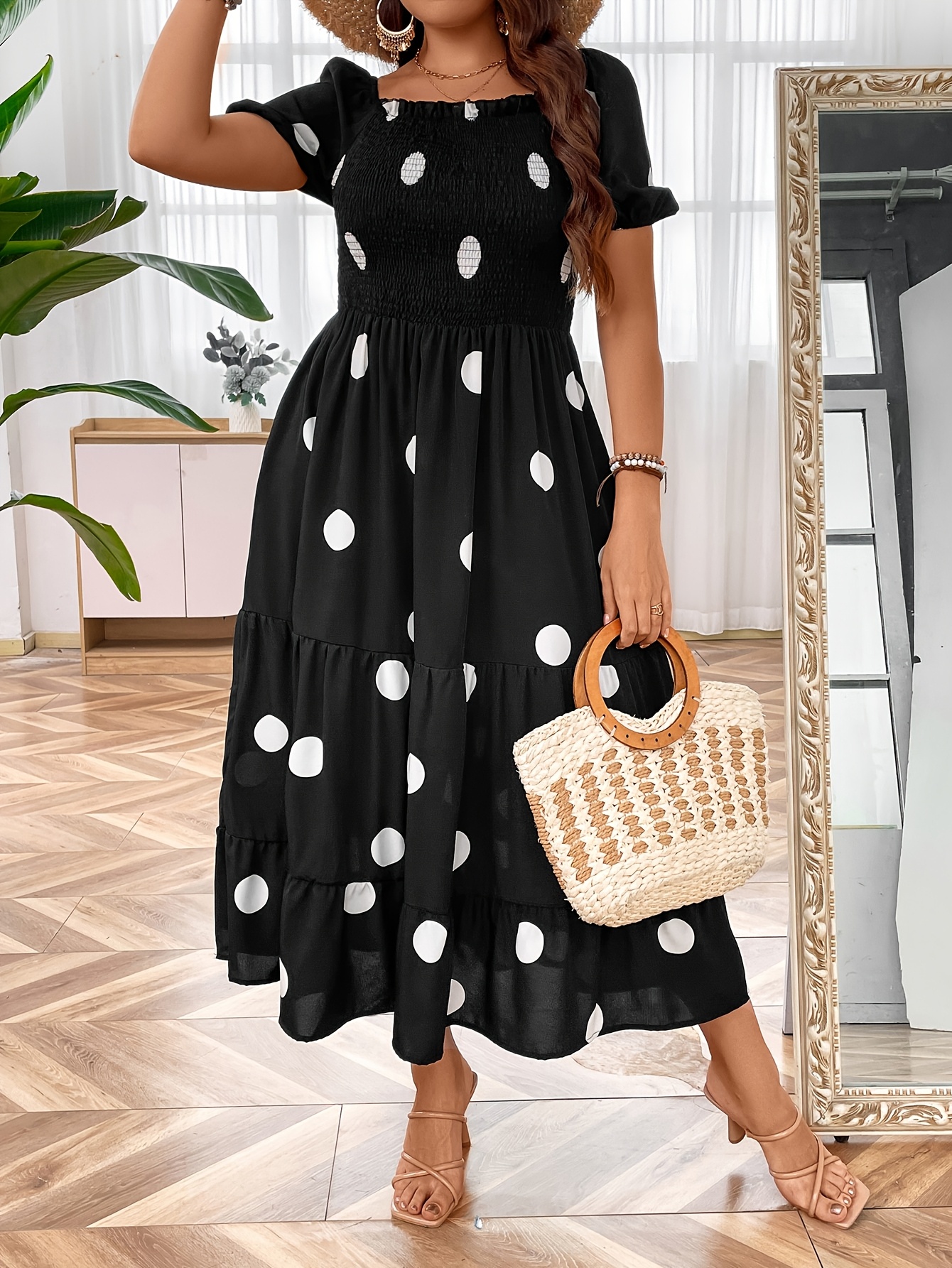 blue dress for baby girl Polka Dot Puff Sleeve Midi Dress main image 1