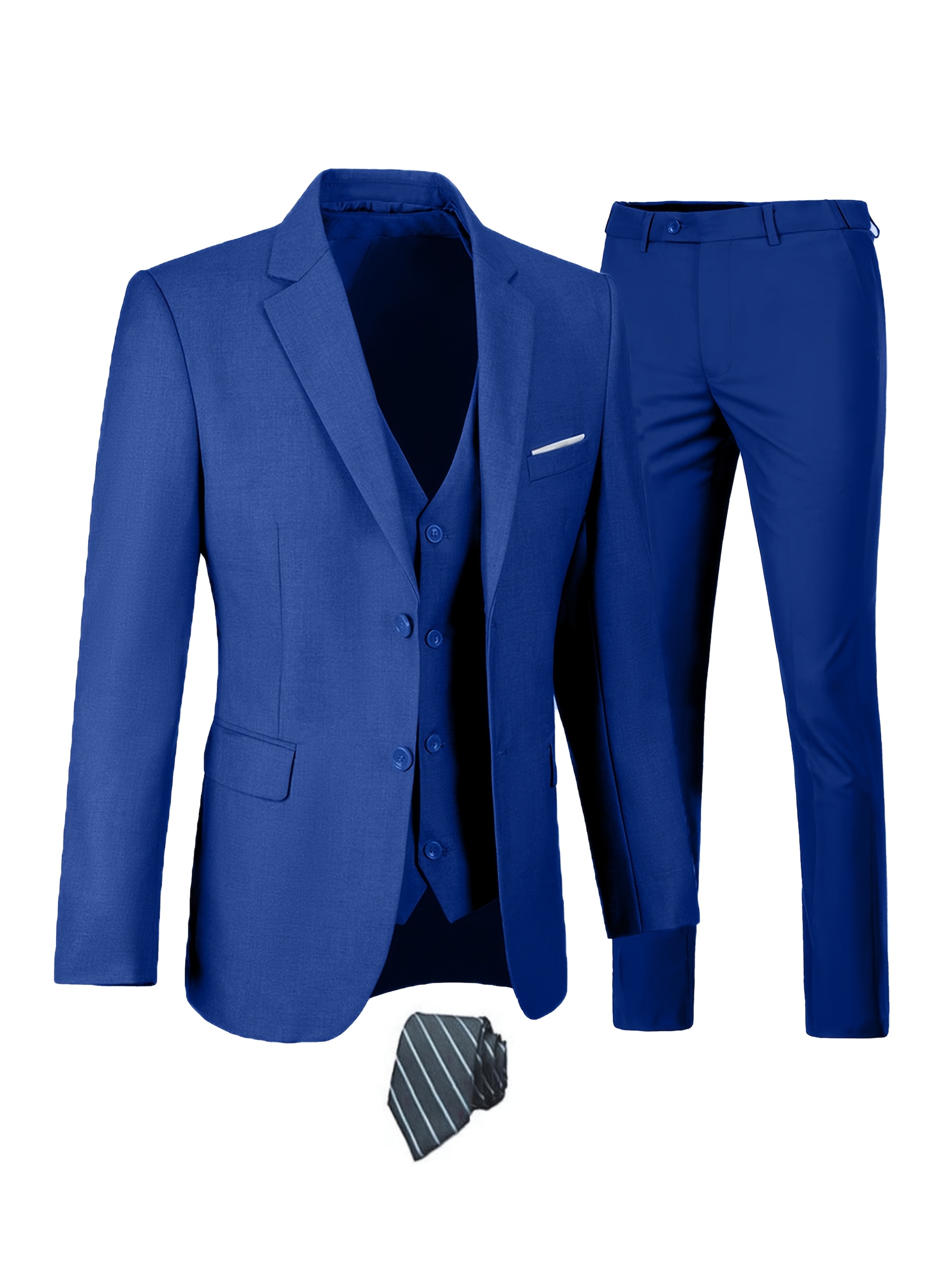 Costume Homme Mariage, Couleur Unie Formel Ensemble De 3 Pièces Comprend Une Veste Et Un Pantalon, Blazer Affaire Cérémonie Slim Fit, Smoking Veston S-5XL,Blue 1,L