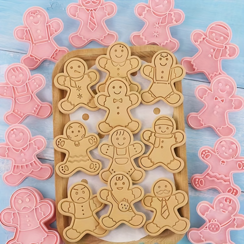 

10-piece Gingerbread Cutter Set, 3d Cartoon Christmas Biscuit Cutters, Plastic Baking Molds For Sugarcraft And Baking Tools