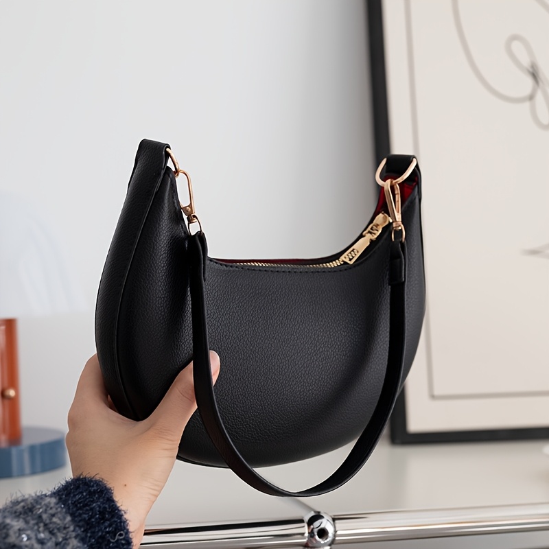 TEMU [retro Moon Bag] Retro Half Moon Shoulder Bag For Women | Detachable Strap, Zipper Closure, 5 Colors, Paint, Valentine's Day Gift