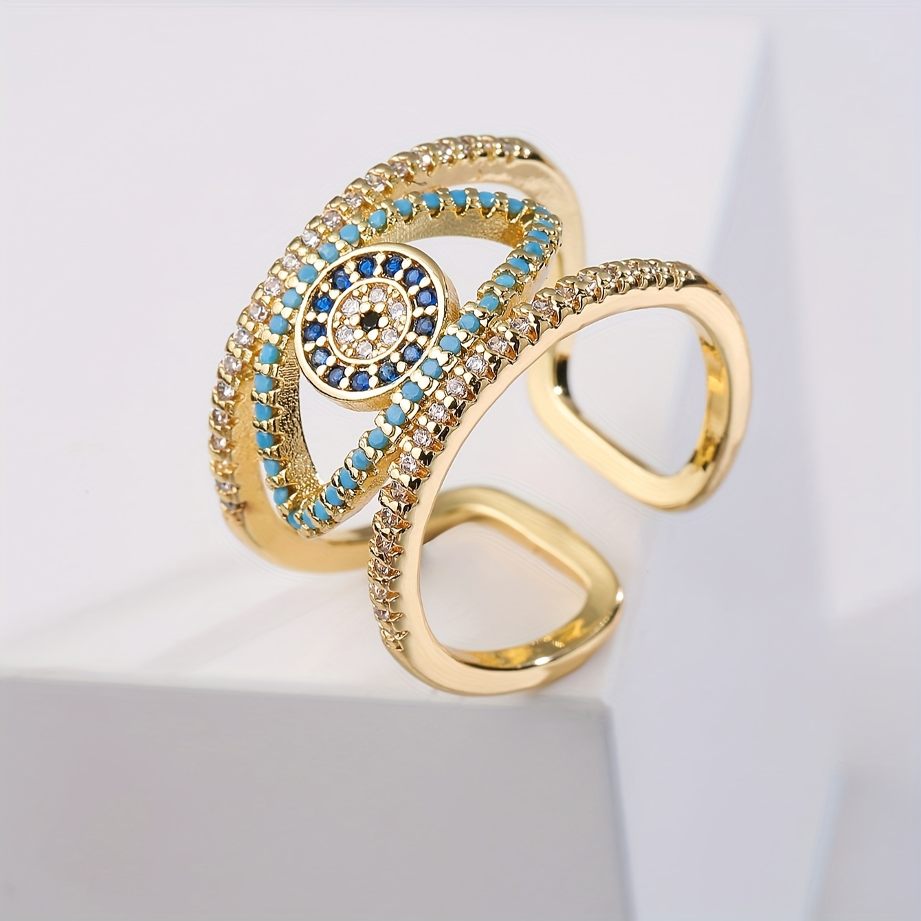A Design Copper Ring With Colored Synthetic Synthetic Zirconia, Suitable For Women' Wear
