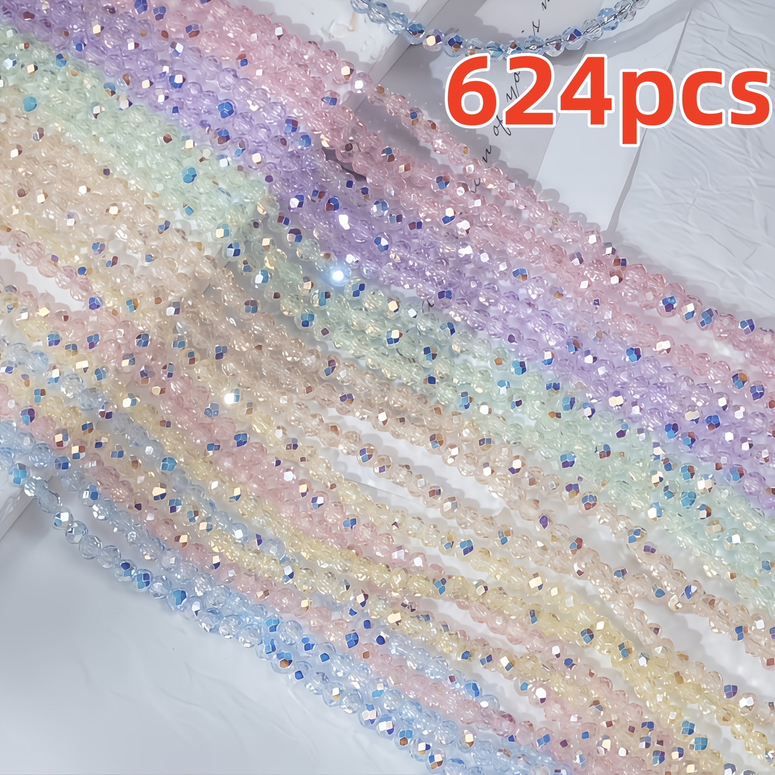 TEMU 624 pièces, Perles en verre AB de 3 mm, Perles rondes Aurora Flash, multicolores, Fournitures pour la fabrication de bracelets, et boucles