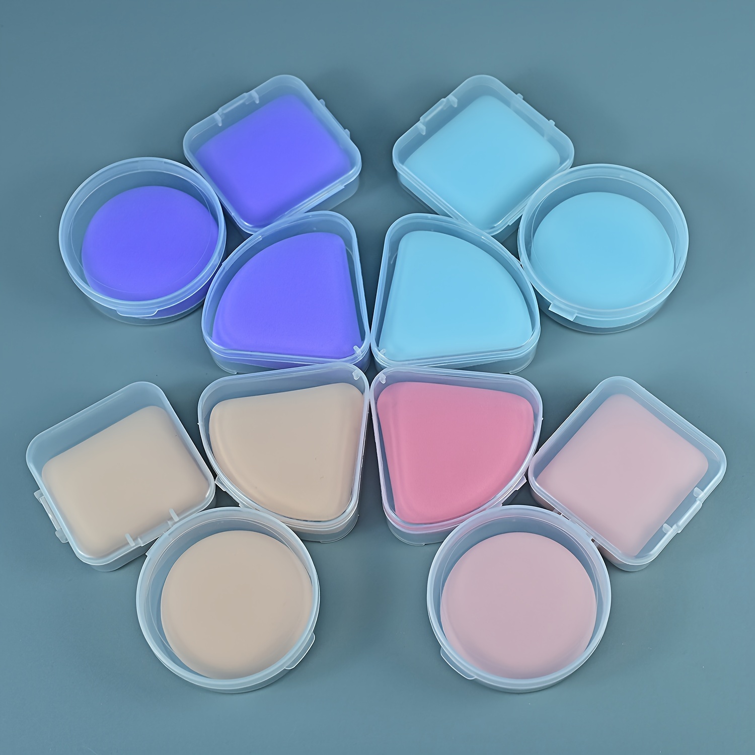 

3pcs Makeup Sponge Set With Storage Case - Dual-use, For Application - Includes Round, Square, Shapes