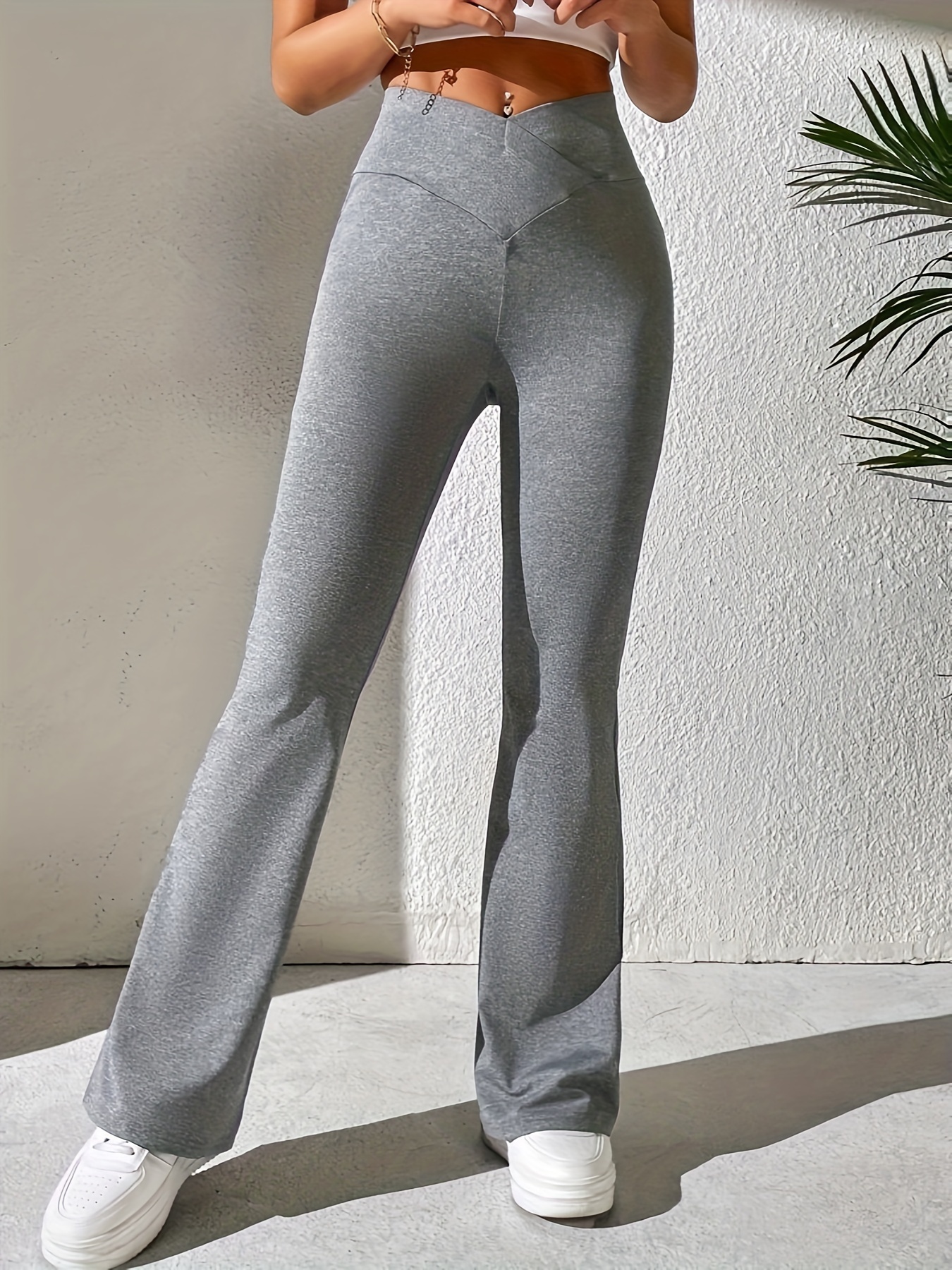 Yoga Pants with Pockets for Women Casual V Cross High Waist Butt Lifting  Pants Wide Leg Flare Bootcut Leggings 
