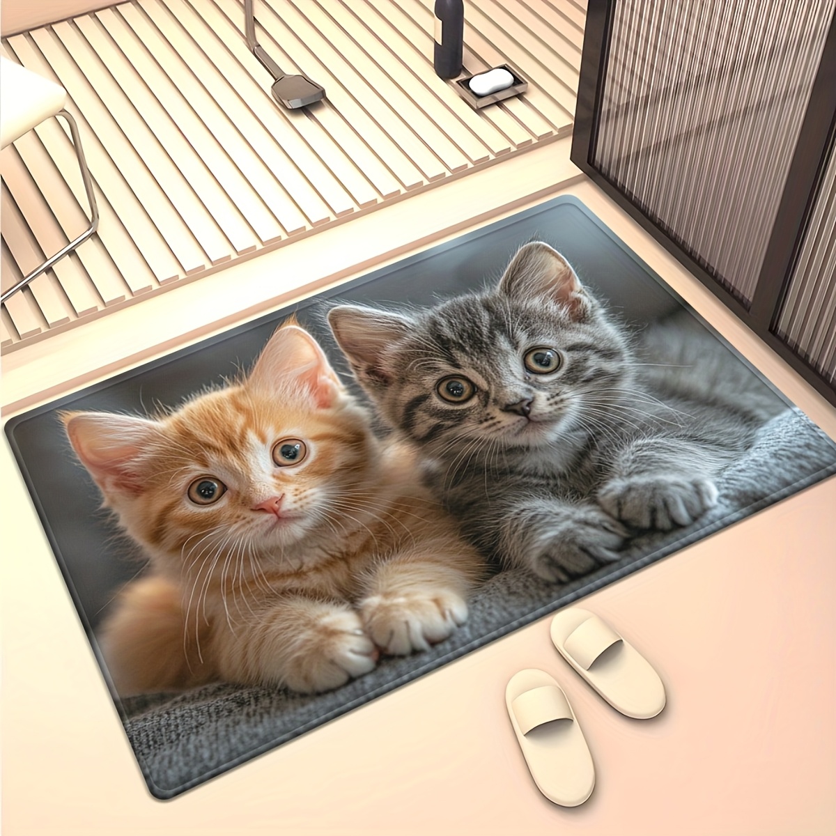 TEMU 1pc Adorable Print Rug Suitable For Doorway, Entryway, Hallway, Bathroom & - Soft With Non-slip Backing, Machine Washable Floor Mat Suitable For