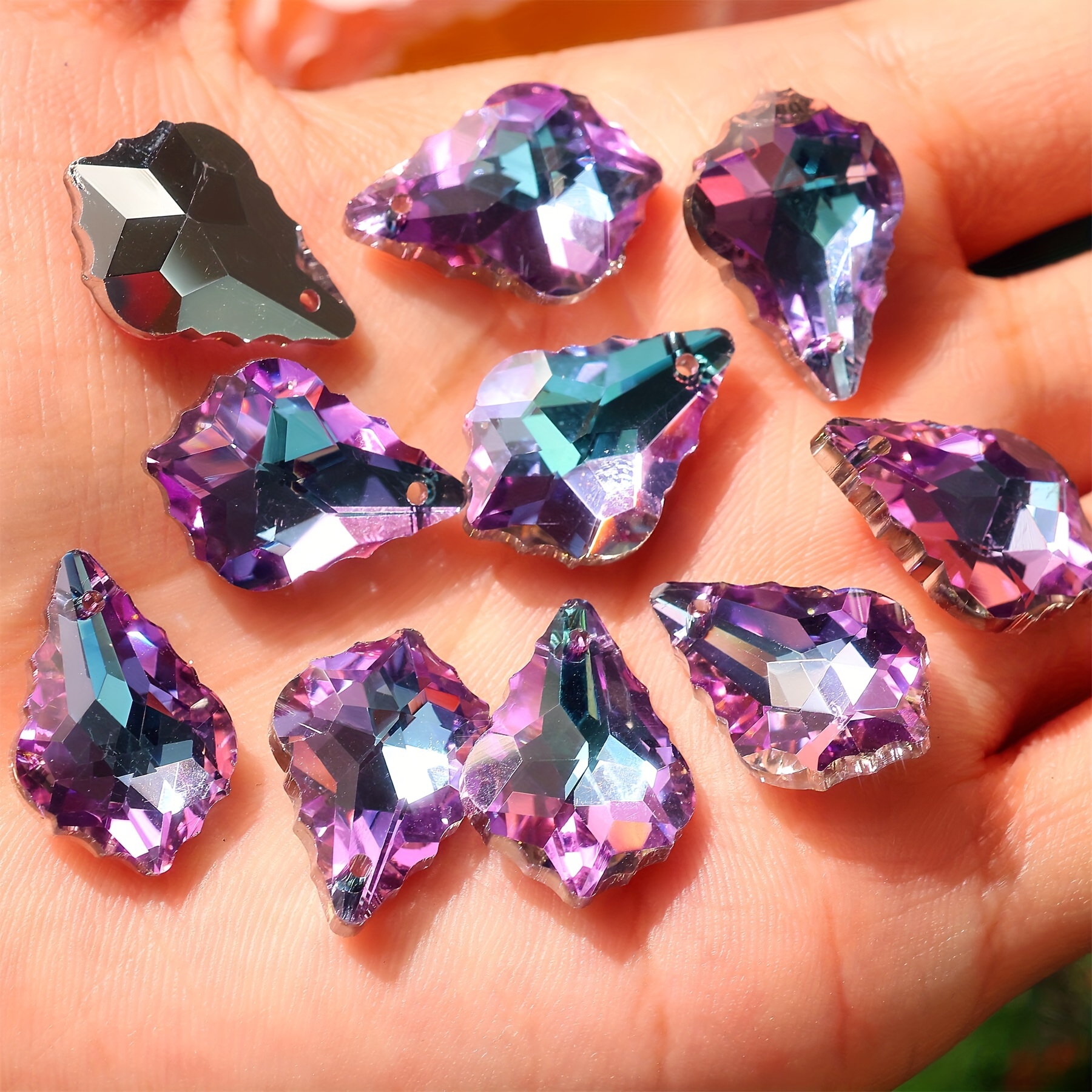 10pcs Maple Leaf Shaped AB Rainbow Glass Beads for DIY Jewelry Making