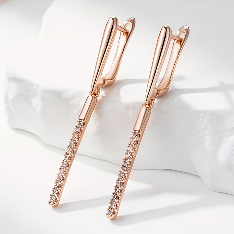 Women's Luxurious Oblong Drop Earrings with Micro-Pave White Synthetic Zirconia