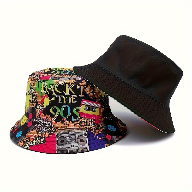 

4pcs/ Set Retro 80''s Printed Hats Reversible Hip Hop Graffiti Basin Hats Lightweight Casual Hats For Men And Women