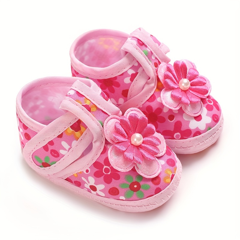 Image of Fashionable Cute Floral Print Baptism Shoes, Suitable For Baby Girls, Casual And Stylish For