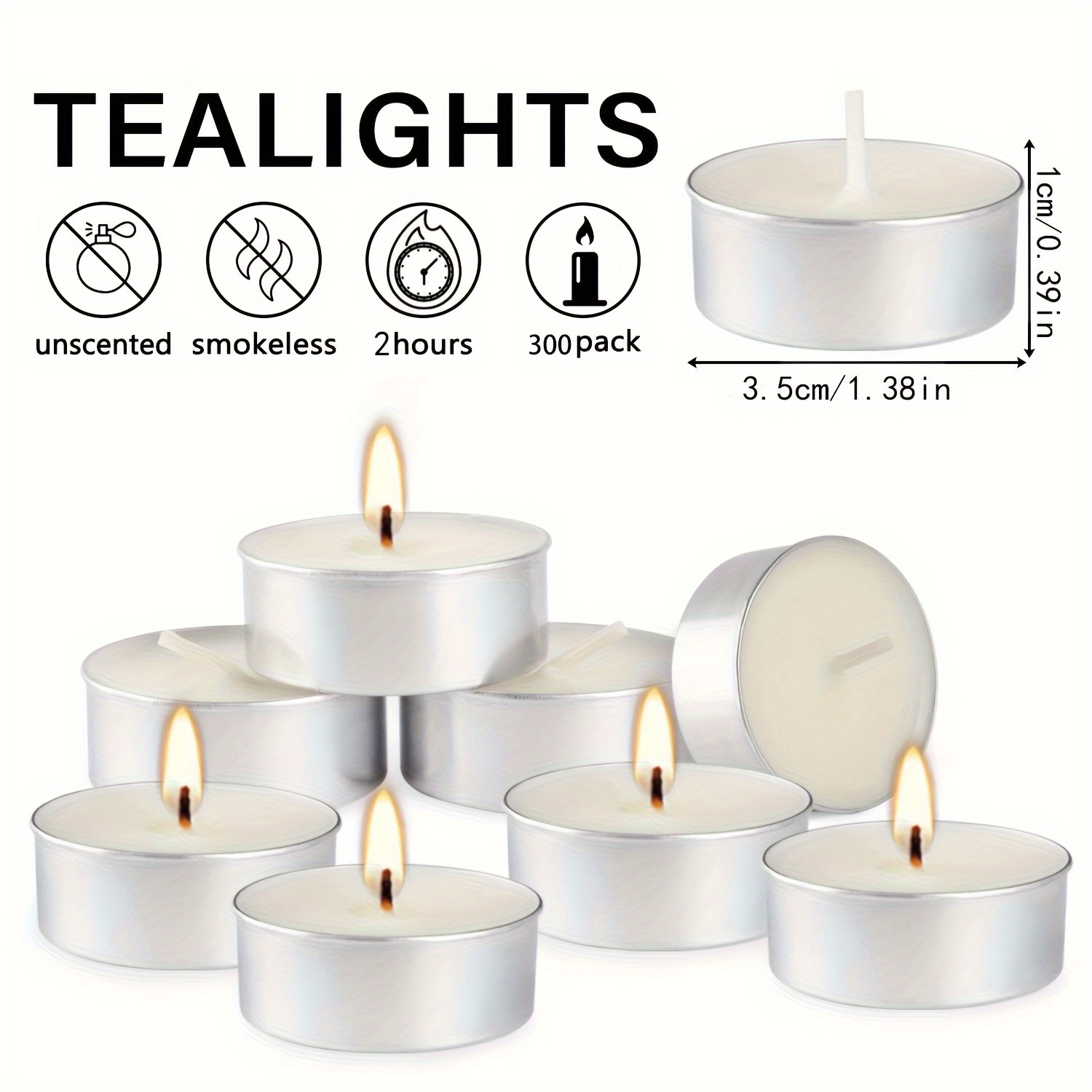 300 Count Unscented Tea Light Candles Smokeless Drip Long Lasting ...