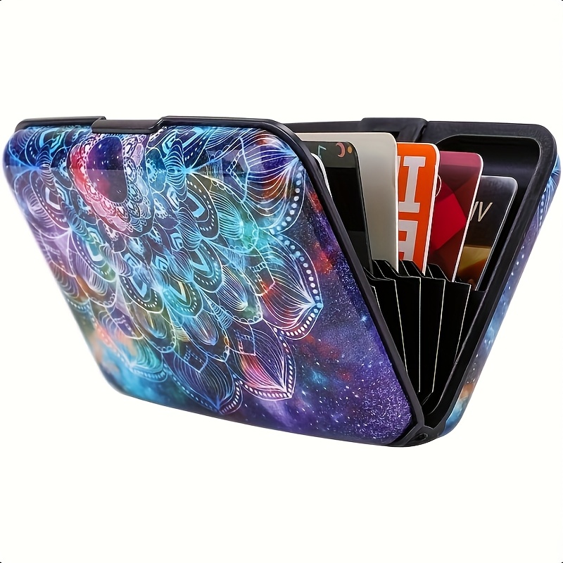 Mini RFID Aluminum Wallet Credit Cards Holder with Mandala Design - Durable Metal Business Card Case for Men & Women, Vibrant Cosmic Pattern, Secure RFID Protection, Compact & Stylish, Travel Wallet | Vintage Style Wallet | Durable Metal Case