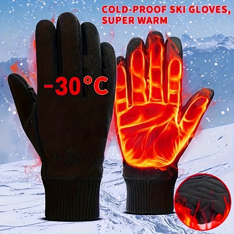 

1 Pair Unisex Preppy Style Knit Touch Screen Gloves - Polyester, Thermal Windproof, Waterproof, Cold-resistant To -30°c, Outdoor Cycling Ski Gloves