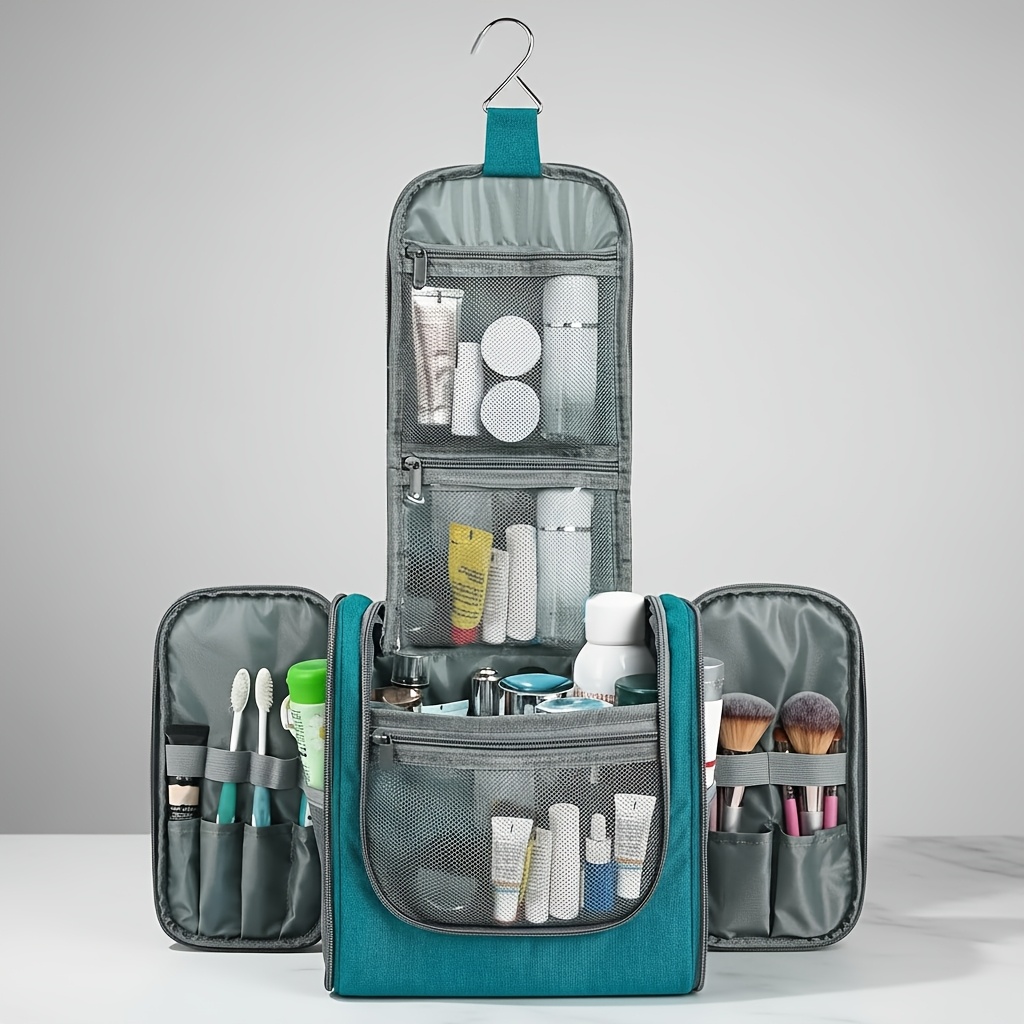 Image of Large Hanging Toiletry Bag Travel Makeup Bag, Multiple Compartment Pockets Mesh Pockets, Shower Bag With Hook Full-size Travel Accessories For Men And Women (can Hold Shampoo And Big Size Toiletries)