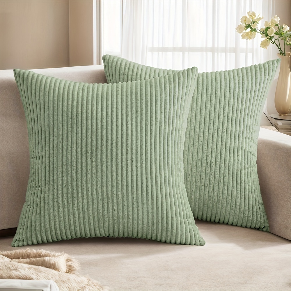 TEMU Set Of 2, Plush Striped Decorative Pillow Covers For Home, Square Corduroy Cream Cushion Covers, Measuring 18 Inches By 18 Inches, Stylish And