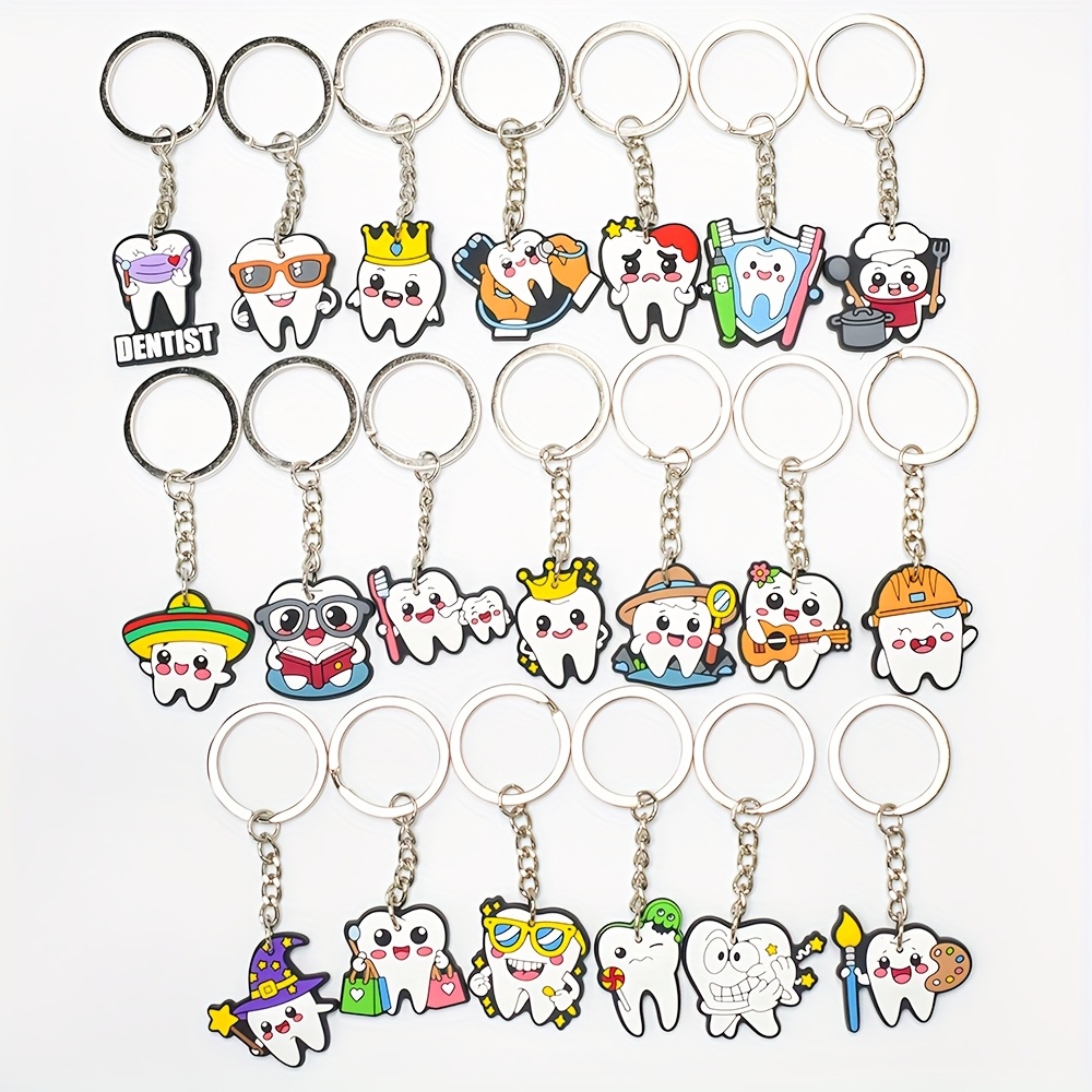 TEMU 20pcs Plastic Tooth Theme Keychain, Mouthguard Keyring, Brush Teeth Key Chain, Purse Backpack Luggage Charm Accessories Birthday Party Supplies