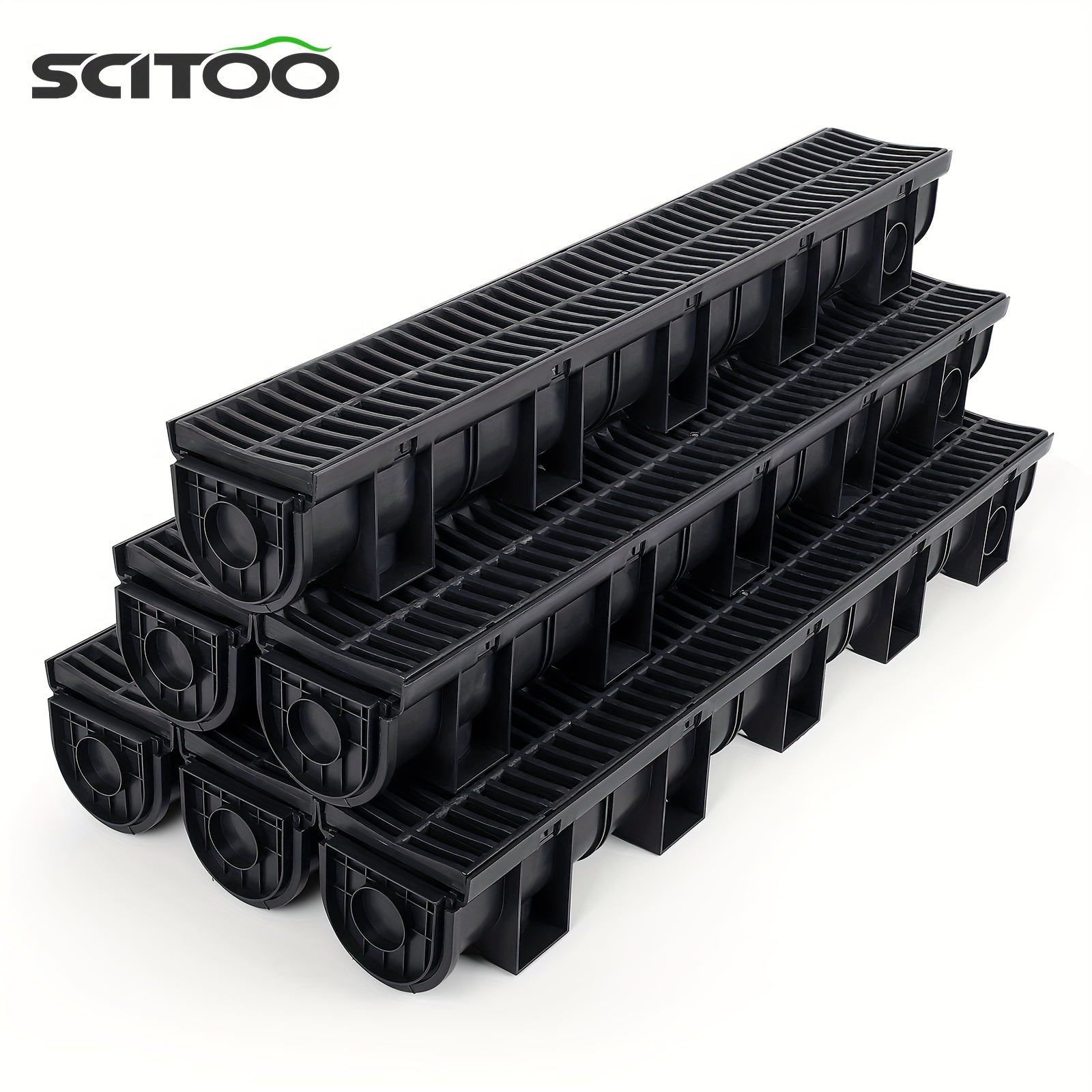 

Trench Drain System, Channel Drain With Plastic Grate, 5.9x5.1inch Hdpe Drainage Trench, Black And Gardendrain, 6x39 Trench Drain Grate, With 6 End Caps, Convenient Assembly 6 Pack