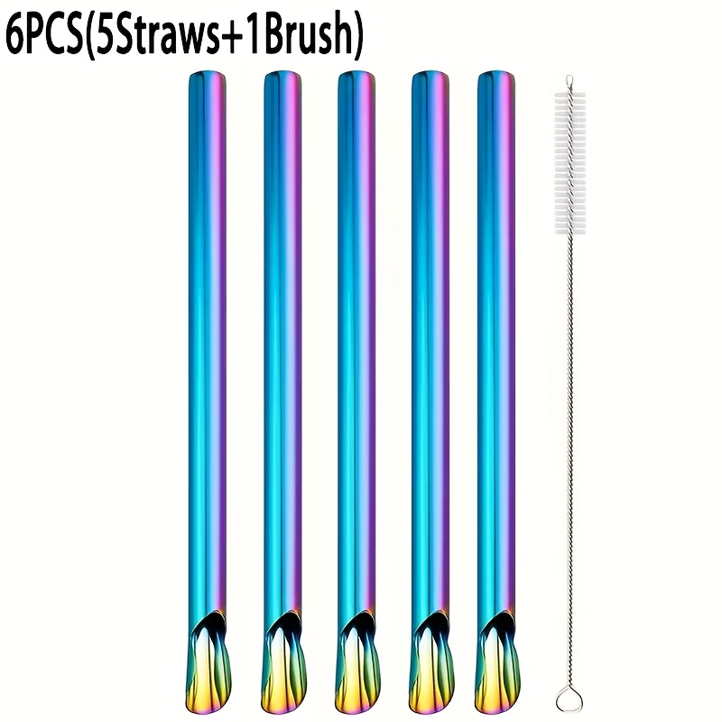 Image of 4pcs/6pcs Stainless Steel Straws With Cleaning Brush, Durable Straight Drinking Straws, For Bubble Tea, , Juice, Roostertails, Kitchen Party Summer Drinking Accessories