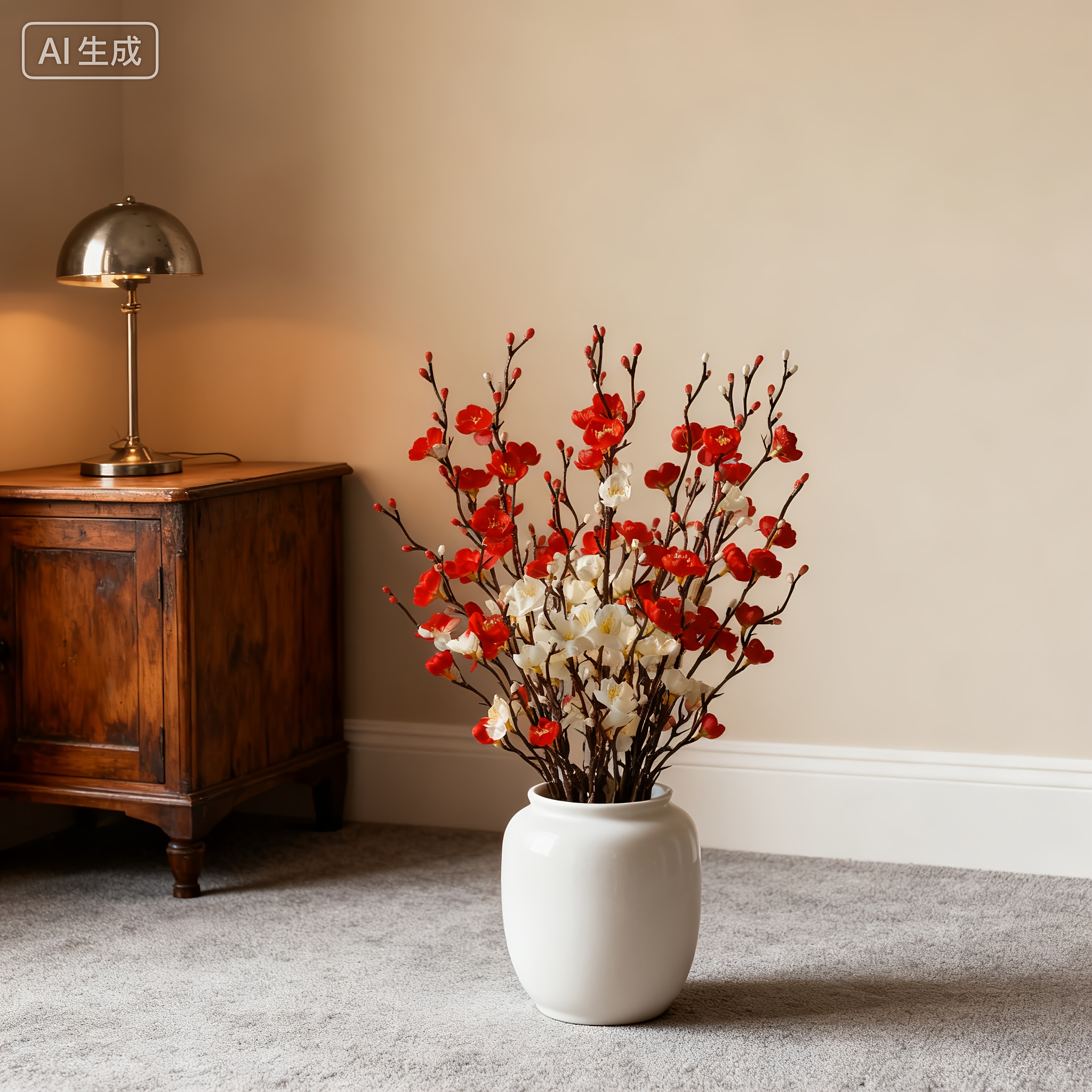 60 Flores de Ciruelo Artificiales en Rojo y Blanco, Empaquetadas en Sets de 6, Ideales para Decoración del Hogar, Salas de Estar, Oficinas, Bordes de Ventanas, Jardines, Arreglos Florales de Hotel, Centros de Mesa de Boda, Manualidades para Fiestas de Compromiso, Regalos de Cumpleaños