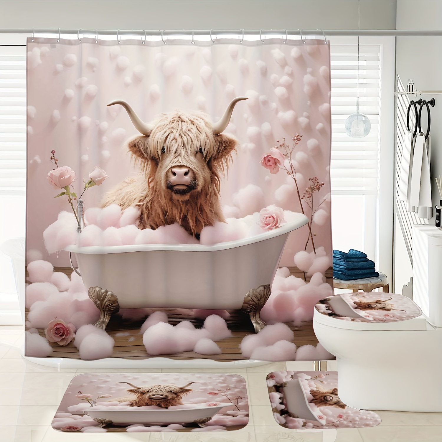 Cattle Shower Curtain Gift Modern Home Bathroom Decorative - Temu
