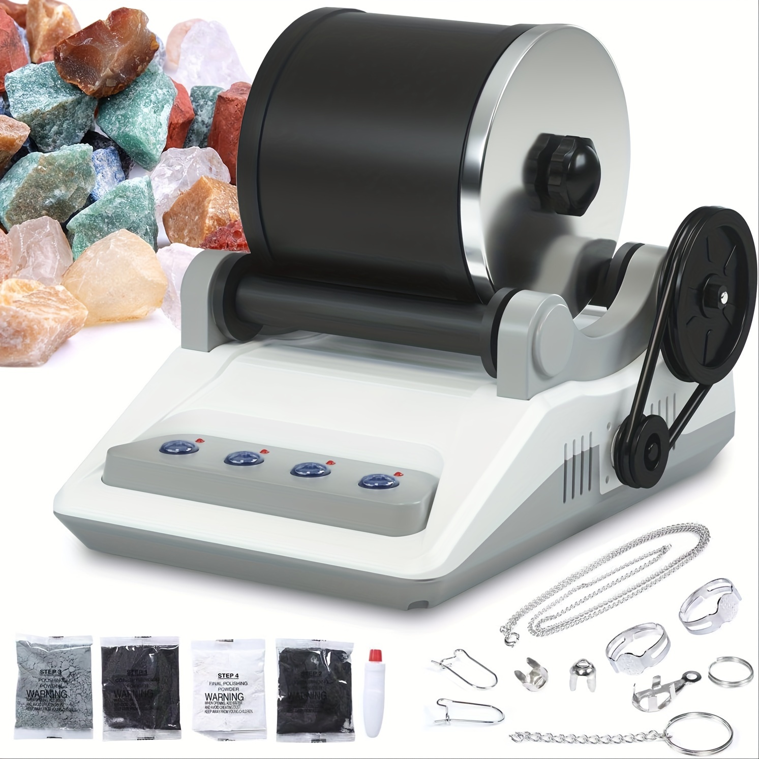 

Rock Tumbler Kit, Rock Polisher Tumbler For Kids & Adults, Includes 2 Belts, Bag Of Rough Stones, Of Polishing : Coarse, Fine, Polishing, Final Polishing