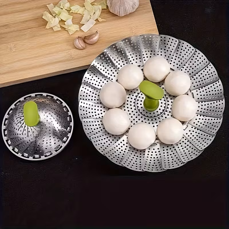 stainless steel steamer basket set collapsible folding steamer for cooking fish seafood bread and vegetables kitchen cookware essentials Product details 0