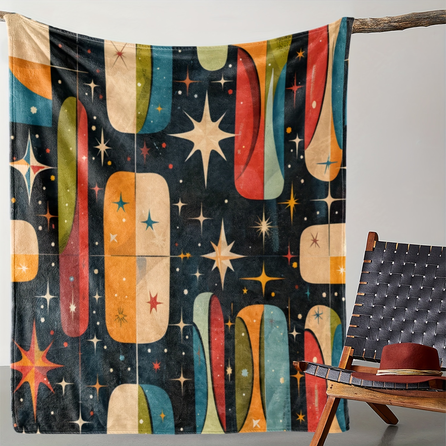 

Vintage Geometric Constellation Print Flannel Throw Blanket, Soft Cozy Warm Polyester Fleece For Sofa, Bed, Car, Office, Camping, Travel - All Season Woven Blanket Gift