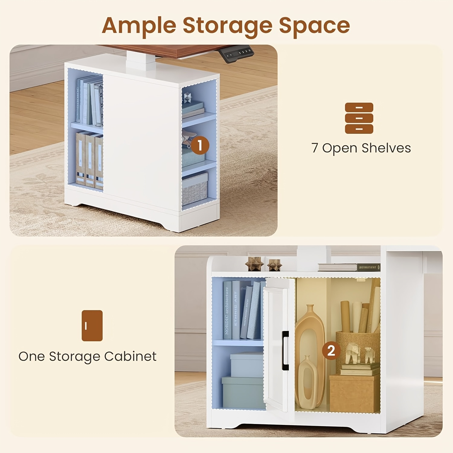 farmhouse l shaped electric standing desk 63 x 67 height adjustable metal 3 drawers and shelves freestanding plug powered Product details 3