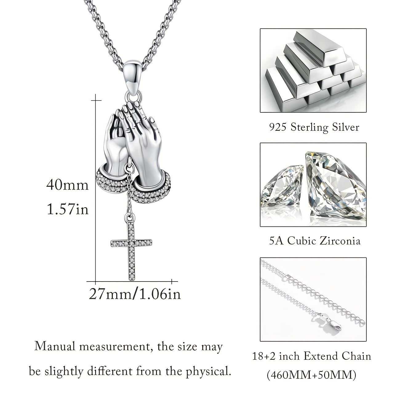 Image of Elegant 925 Sterling Silvery Cross Necklace Pendant Necklace, Elegant Luxury, Hypoallergenic Material, Suitable For Christmas And Valentine's Day Wear, Exquisite Gift Box Packaging