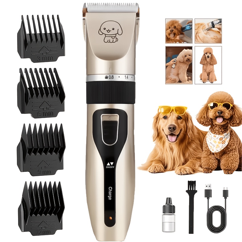 TEMU Rechargeable, Low-noise Electric Pet Clipper For Grooming Dogs And Cats; Comes With 12 Attachments For Trimming Dog Hair, Suitable For Pets Of