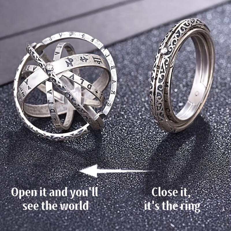 TEMU 1pc Creative Astronomical Foldable Ring Statement Necklace, Astronomical Sphere Ring, Finger Ring, Couple Jewelry, Ladies' Daily Casual Jewelry,