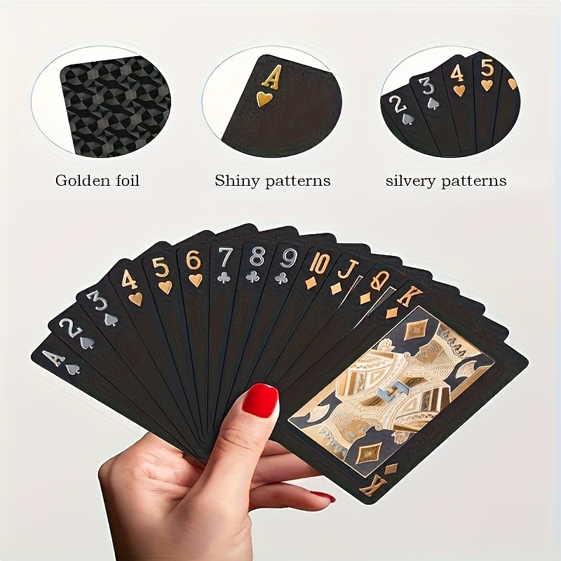 [Waterproof Poker] 1pc Waterproof Black Gold Foil Playing Cards | Durable Plastic Tabletop Game Poker Set