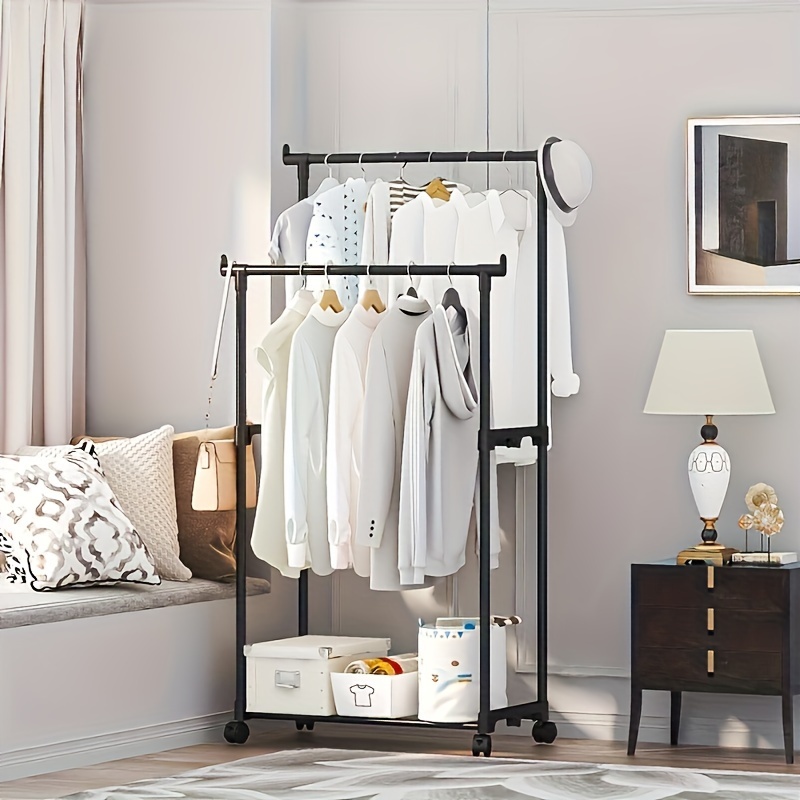 

All-in-one Bedroom Storage Solution - Polished Metal Coat, Pants, Shoes & Hat Rack With Wheels