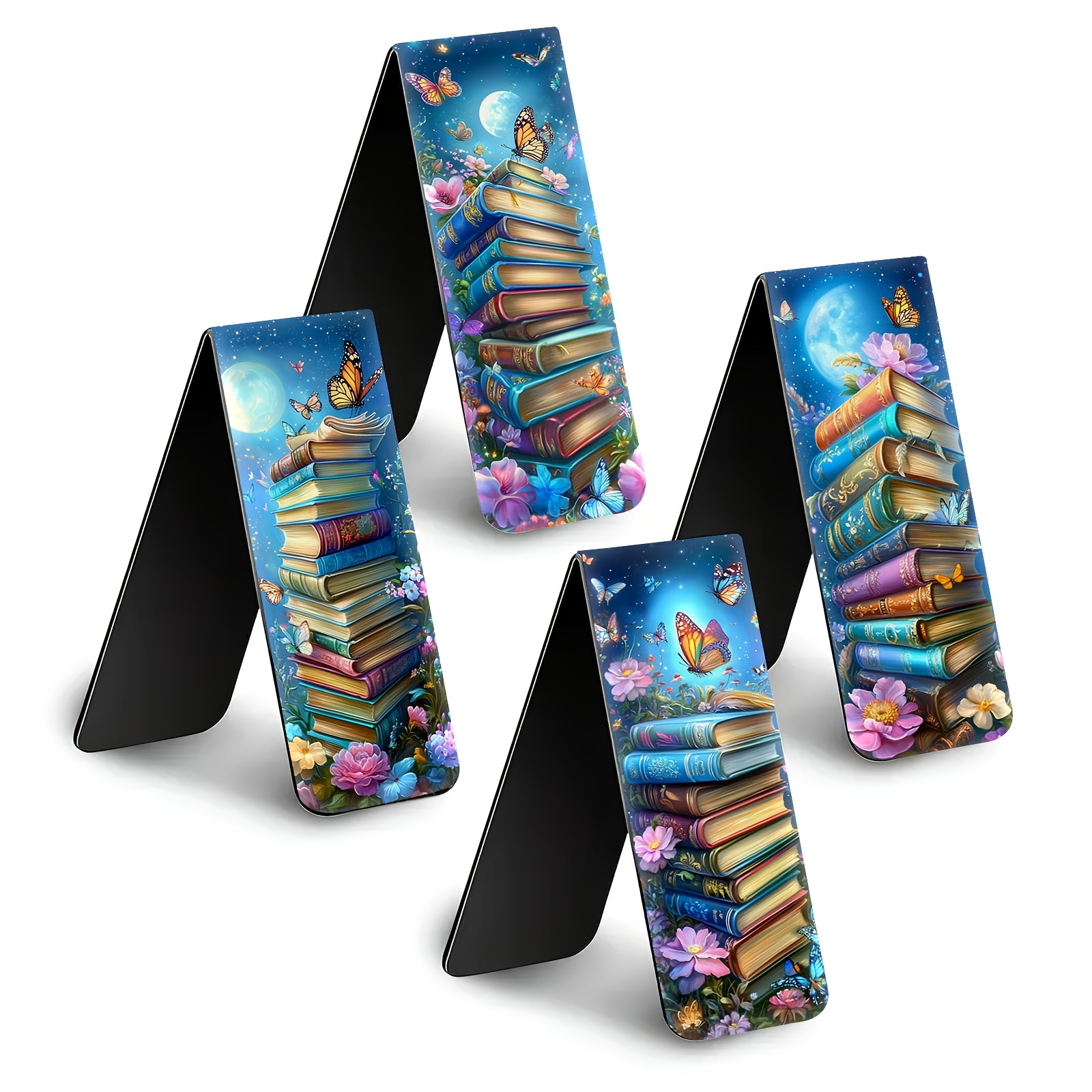 TEMU 4 marque-pages magnétiques | Marque-pages pliables | Clips de livre magnétiques pour livres, journaux, agendas | Livres de ciel et papillons |