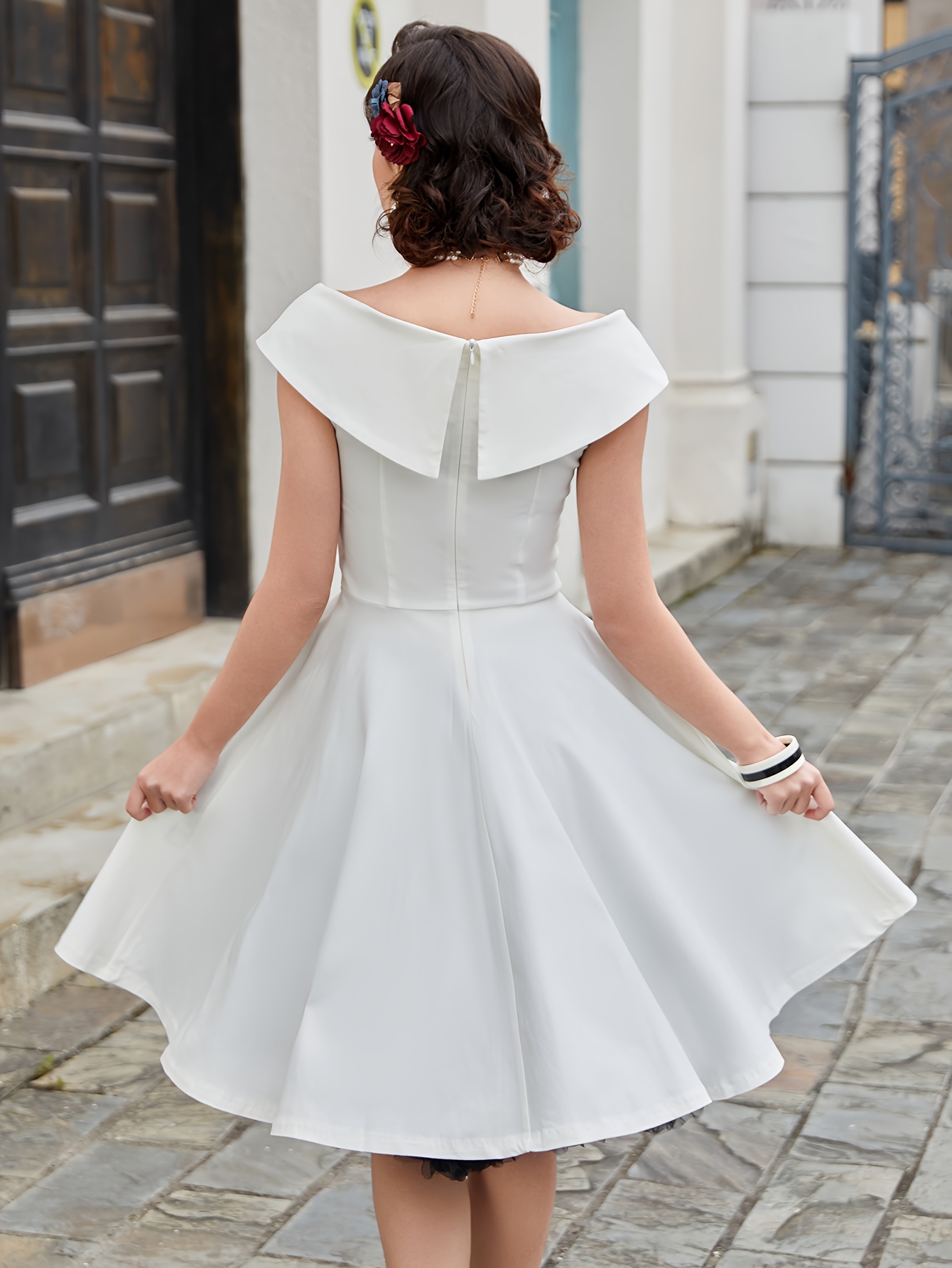 vintage 1950s a line swing dress v neck long sleeve - Temu Ireland